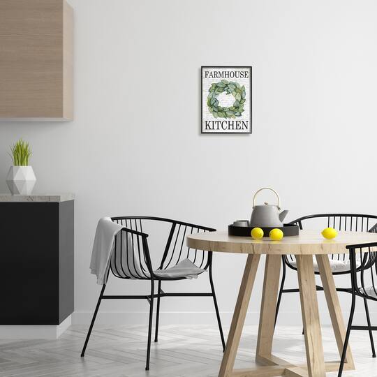 Stupell Industries Farmhouse Kitchen Phrase Tree Leaf Wreath Soft Script Framed Wall Art